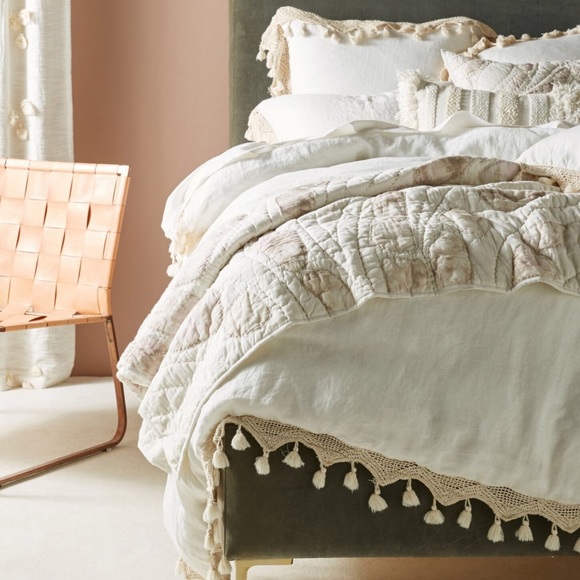 Anthropologie Bedding Anthropologie Tasseled Linen King Duvet Cover